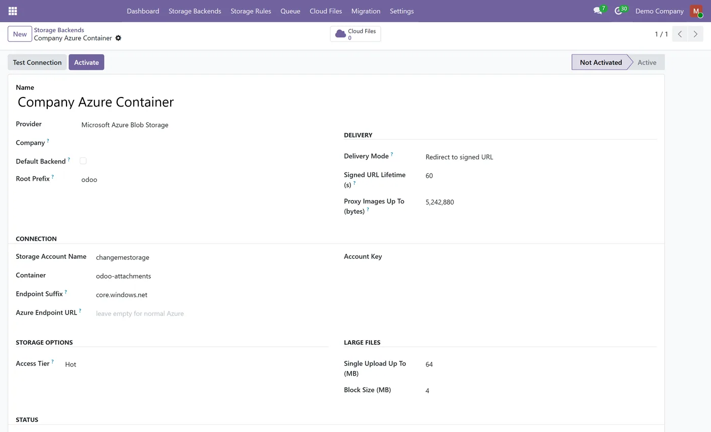 Azure Blob Storage for Attachments for Odoo, azure backend