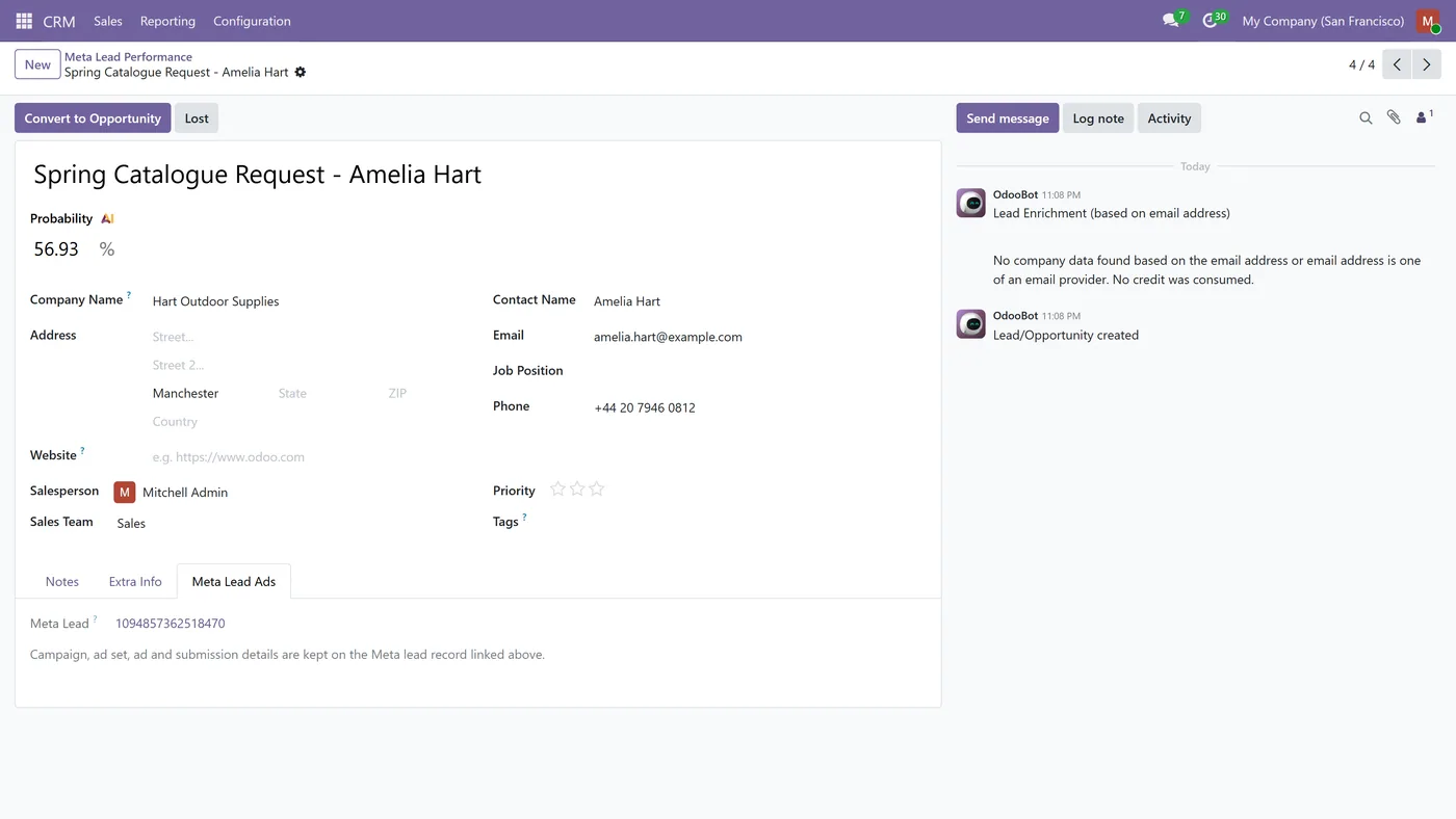 Meta Lead Ads Connector for Odoo, crm lead link