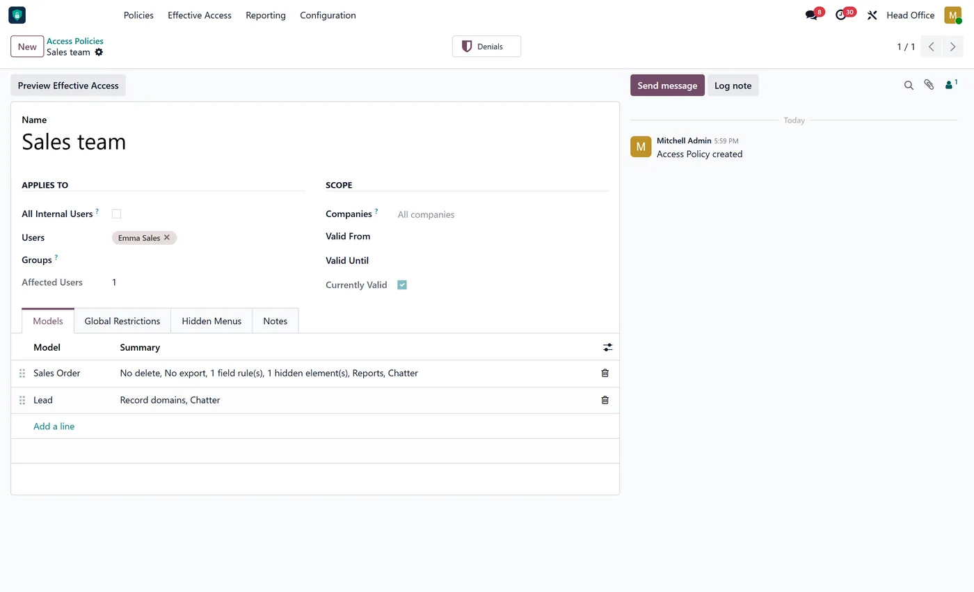 Access Rights Manager Pro for Odoo, policy models