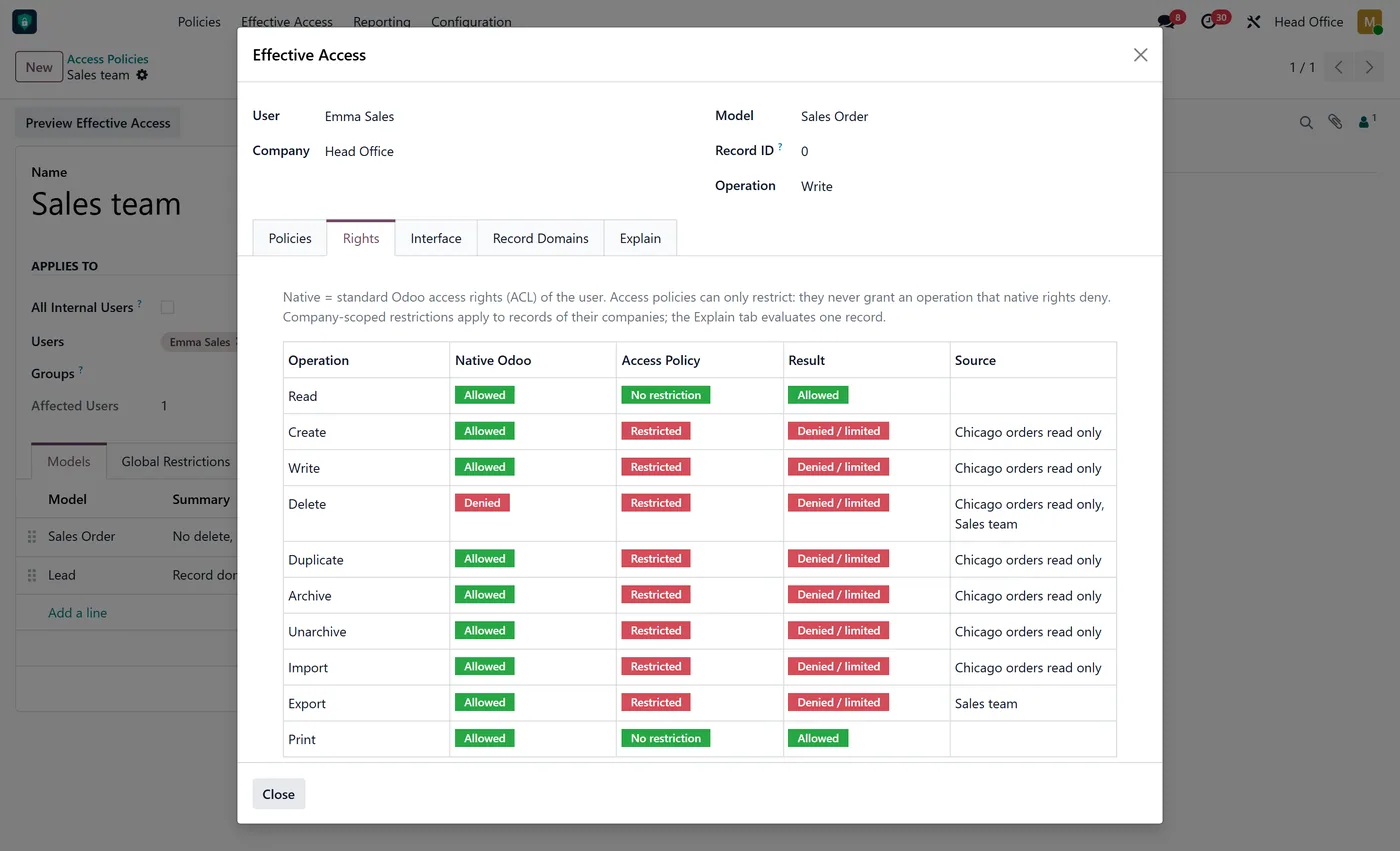 Access Rights Manager Pro for Odoo, effective access