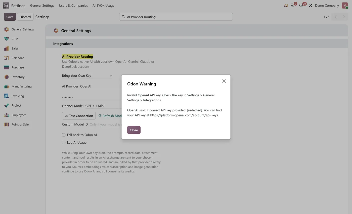 AI BYOK for Odoo 20 for Odoo, refresh models