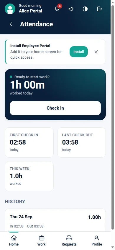 Employee Portal Pro for Odoo, attendance