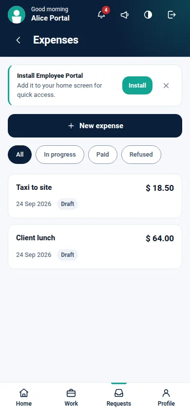 Employee Portal Pro for Odoo, expenses