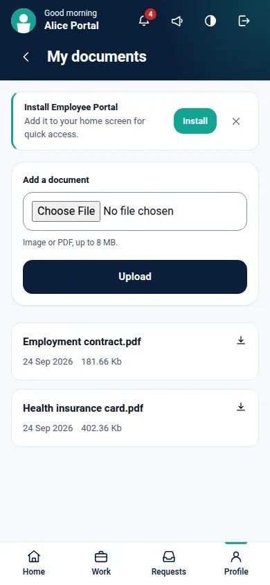 Employee Portal Pro for Odoo, documents