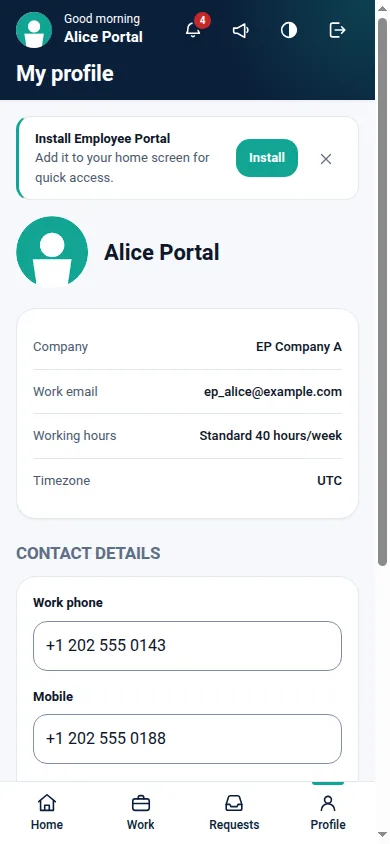 Employee Portal Pro for Odoo, profile