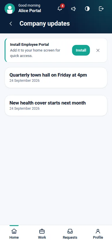 Employee Portal Pro for Odoo, updates