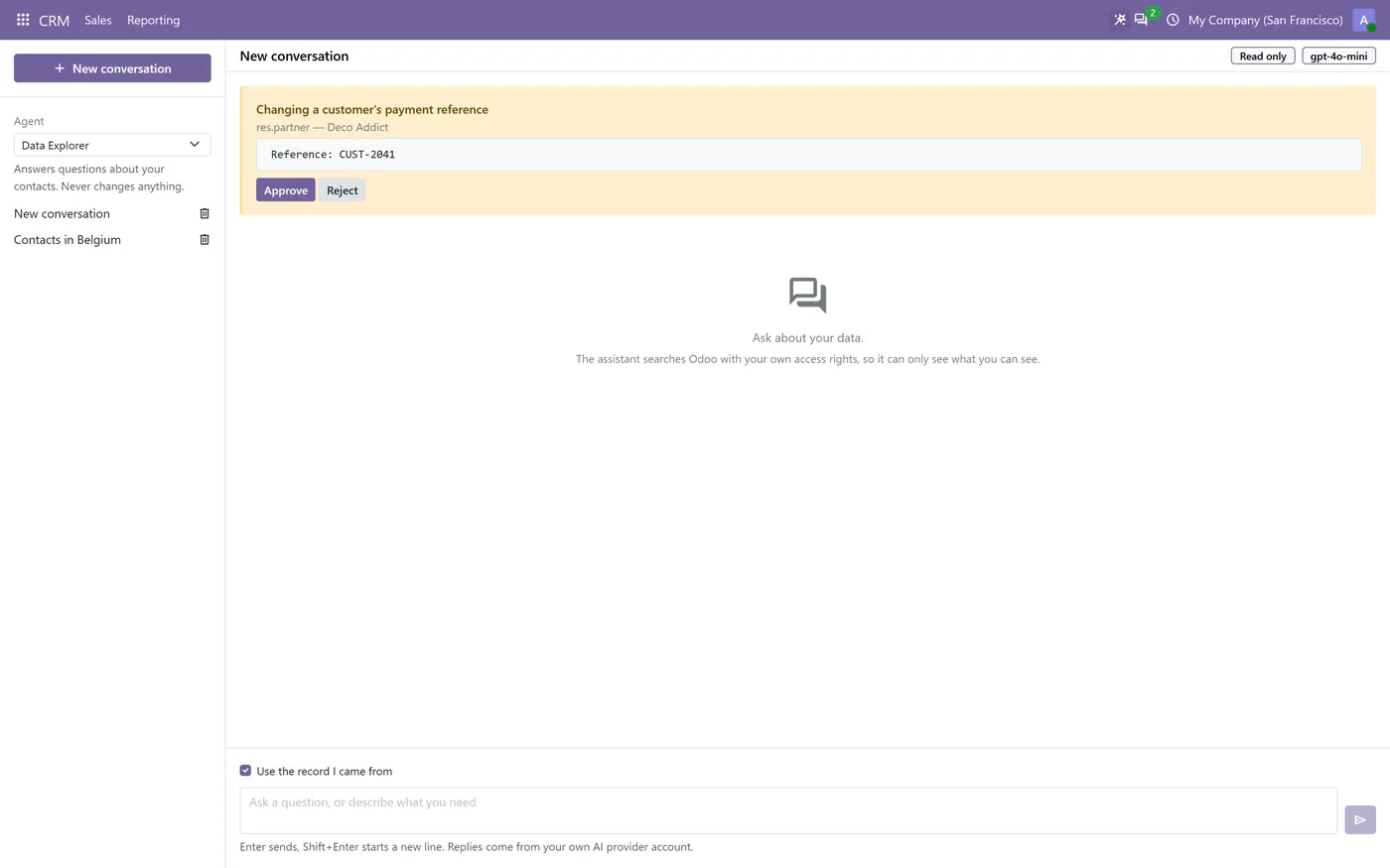 AI Agent & MCP for Odoo Community, assistant on a record
