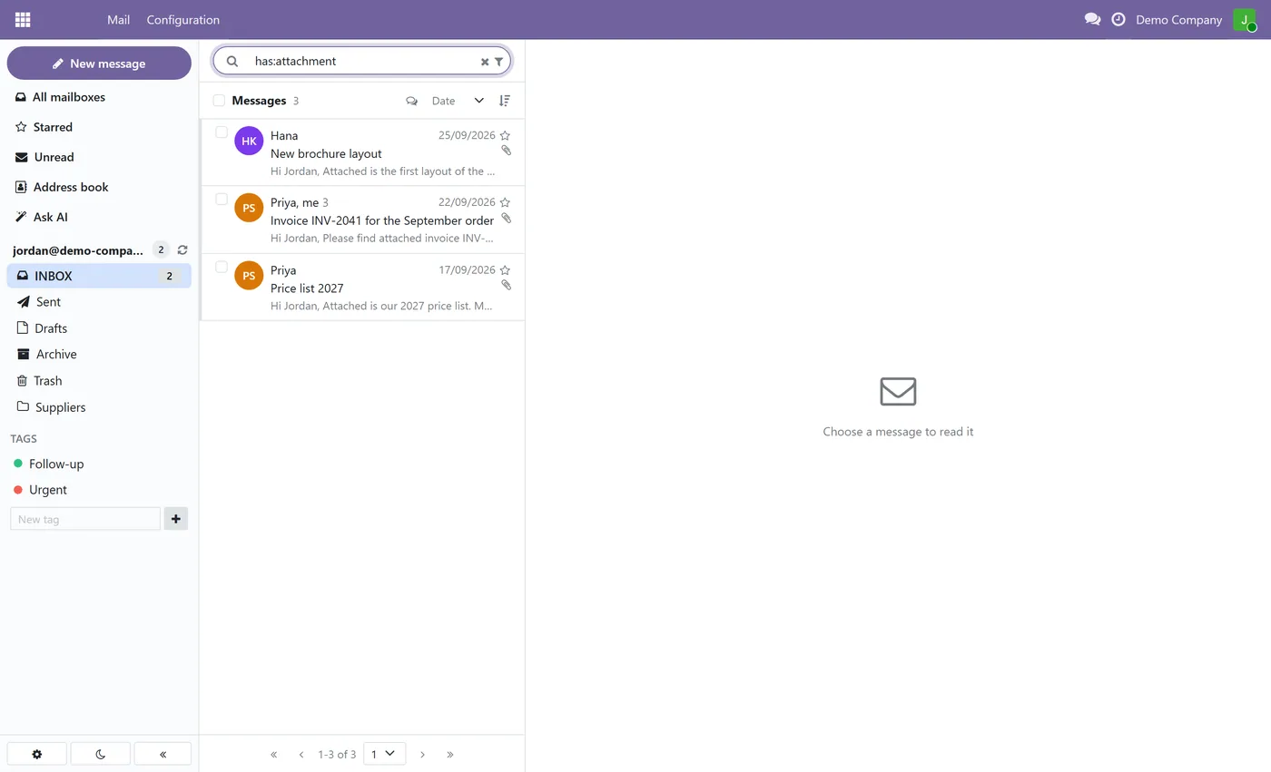 Ravenly Mail: Outlook and IMAP Mail Client with AI for Odoo, search