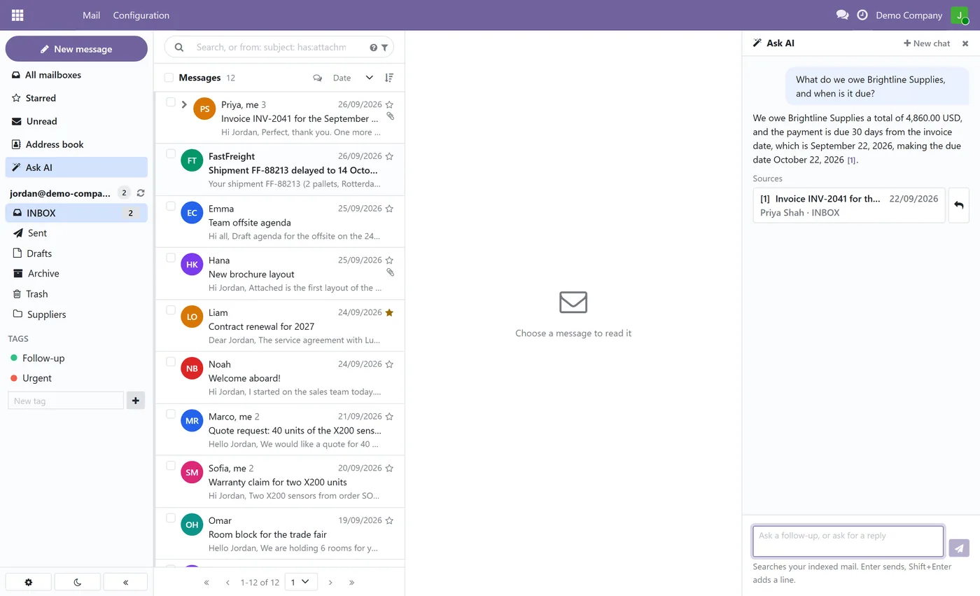 Ravenly Mail: Outlook and IMAP Mail Client with AI for Odoo, ask ai
