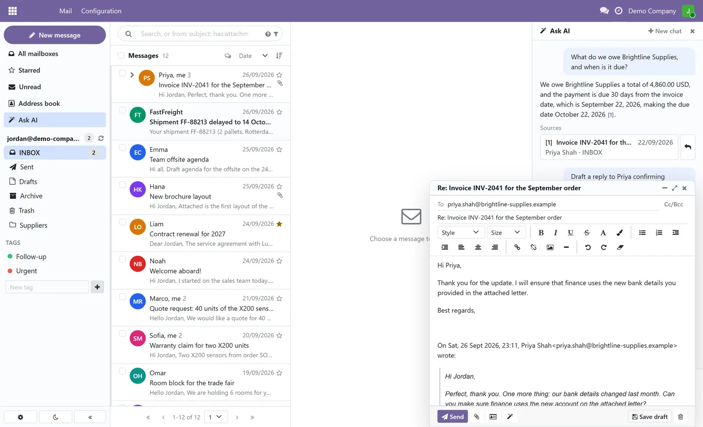Ravenly Mail: Outlook and IMAP Mail Client with AI for Odoo, ask ai draft
