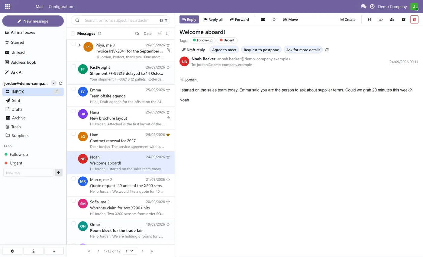 Ravenly Mail: Outlook and IMAP Mail Client with AI for Odoo, suggest replies