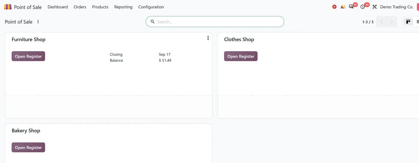 Odoo Point of Sale dashboard with several shops in one database