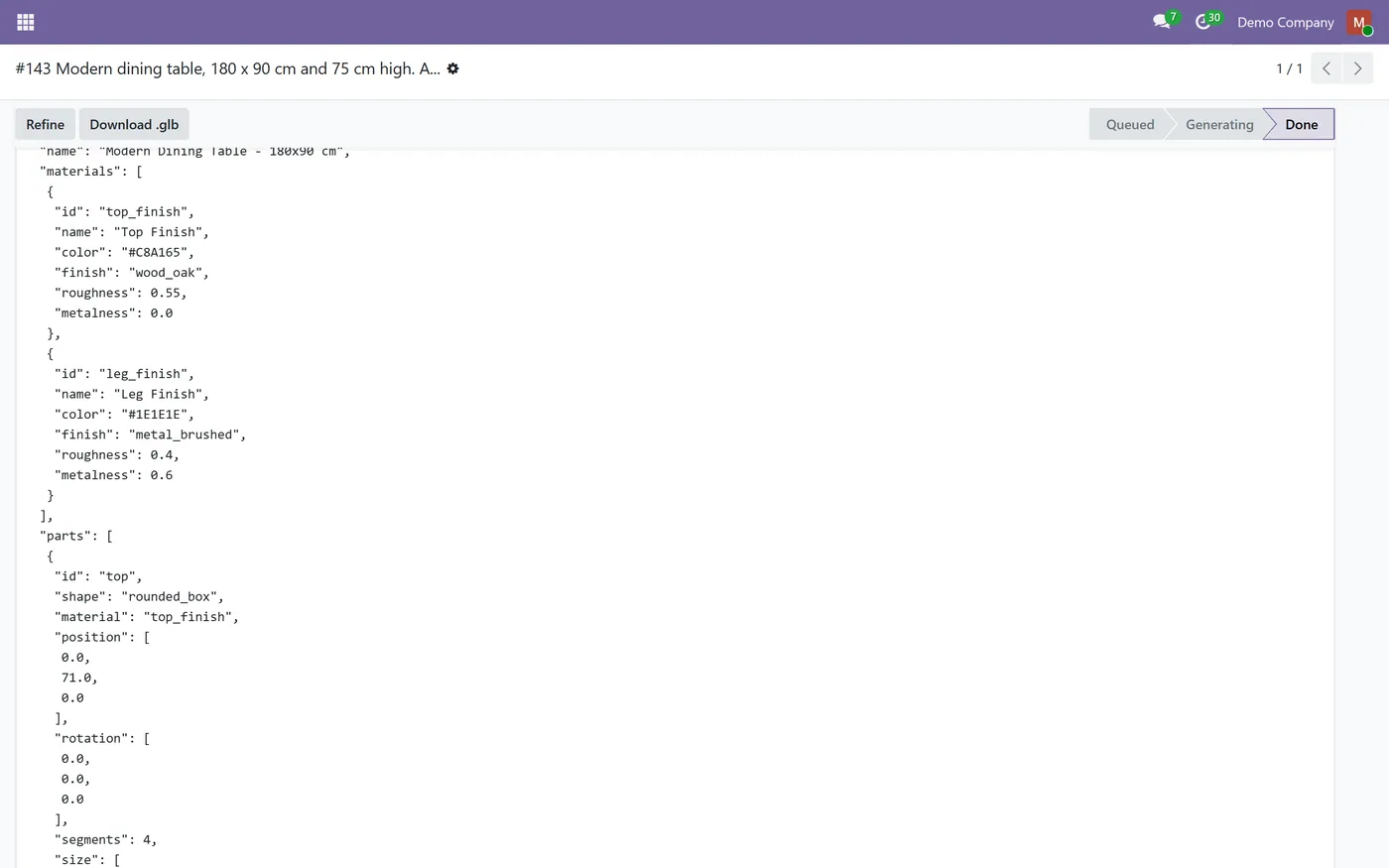 AI 3D Model Generator for Odoo, parts