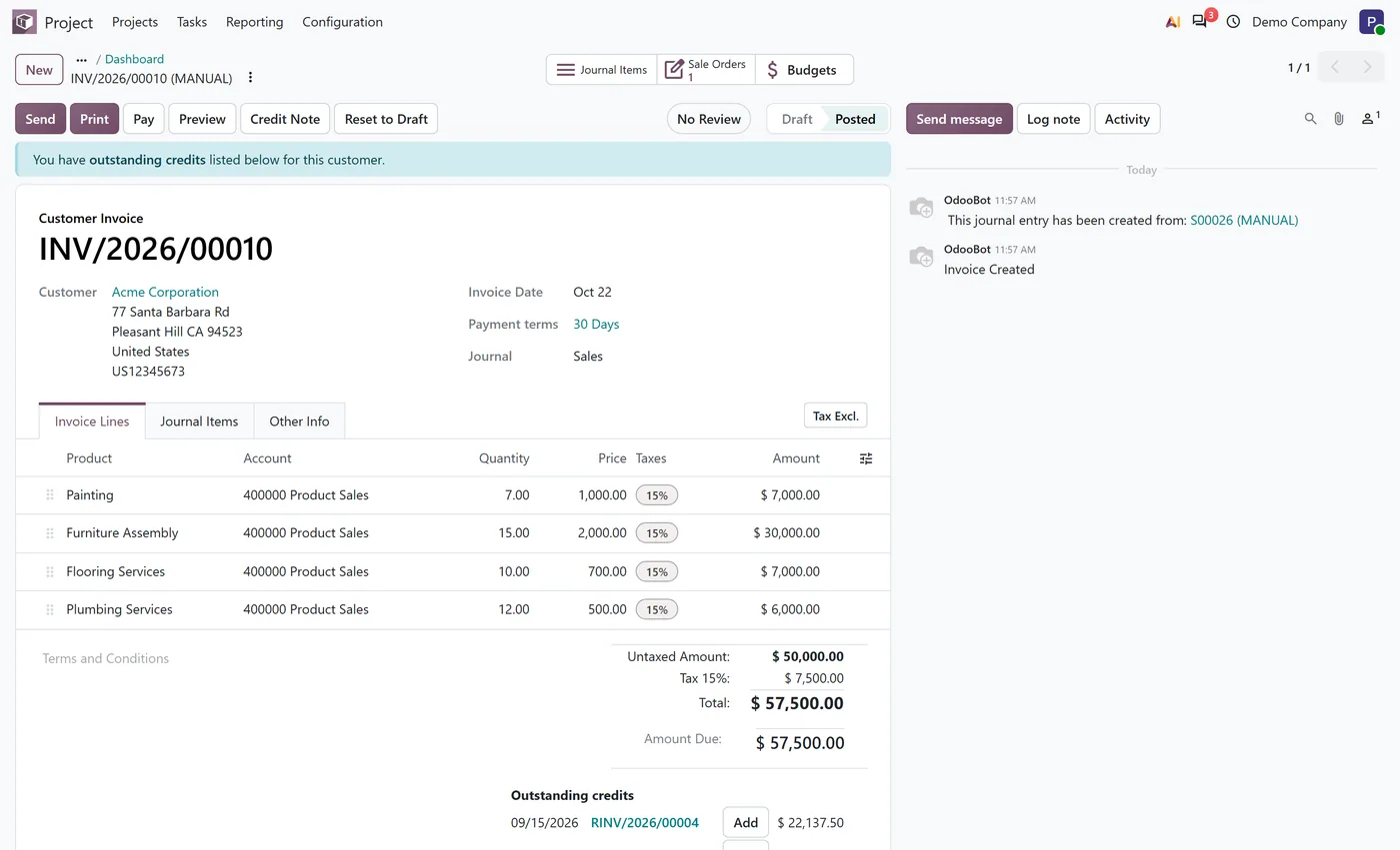 Project Profitability Panel for Odoo, invoices